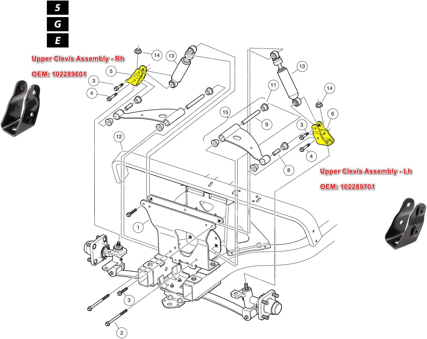 Driver & Passenger Side Upper Clevis for Club Car Precedent Tempo