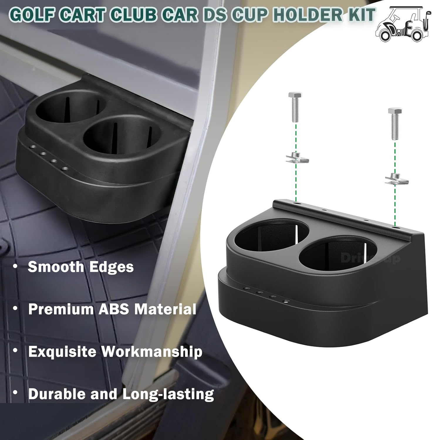 Dual Cup Holder Kit for Club Car DS Golf Carts