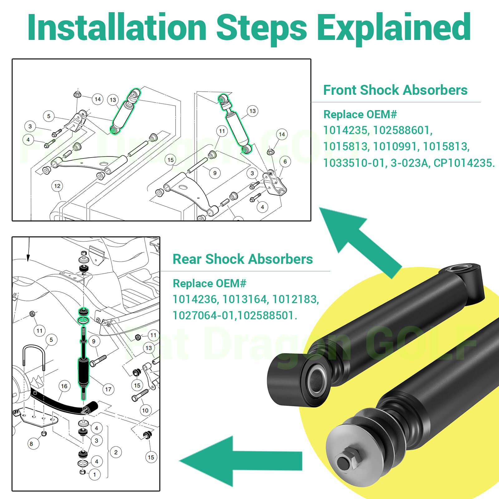 Golf Cart Front & Rear Shocks for Club Car