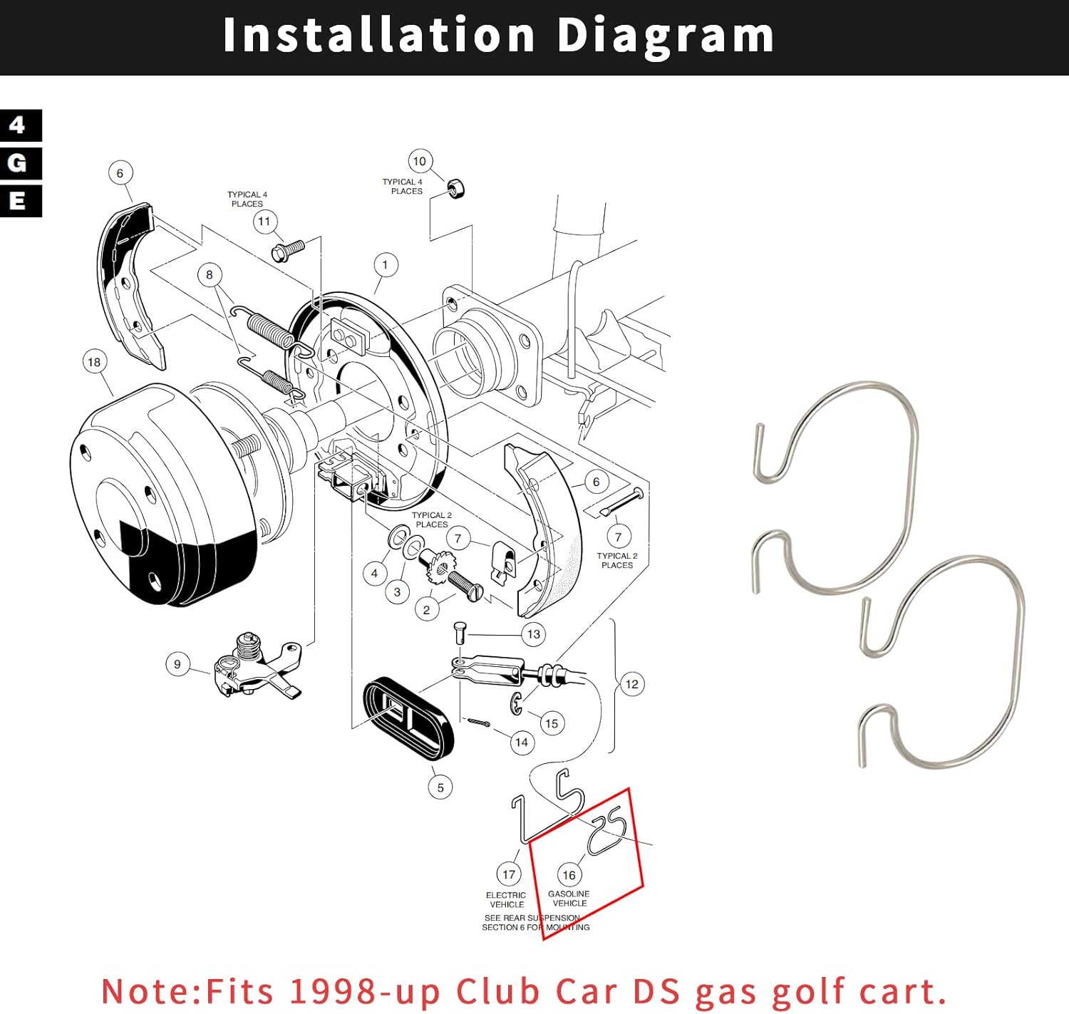 Club Car DS Gas Brake Cable Hangers Kit
