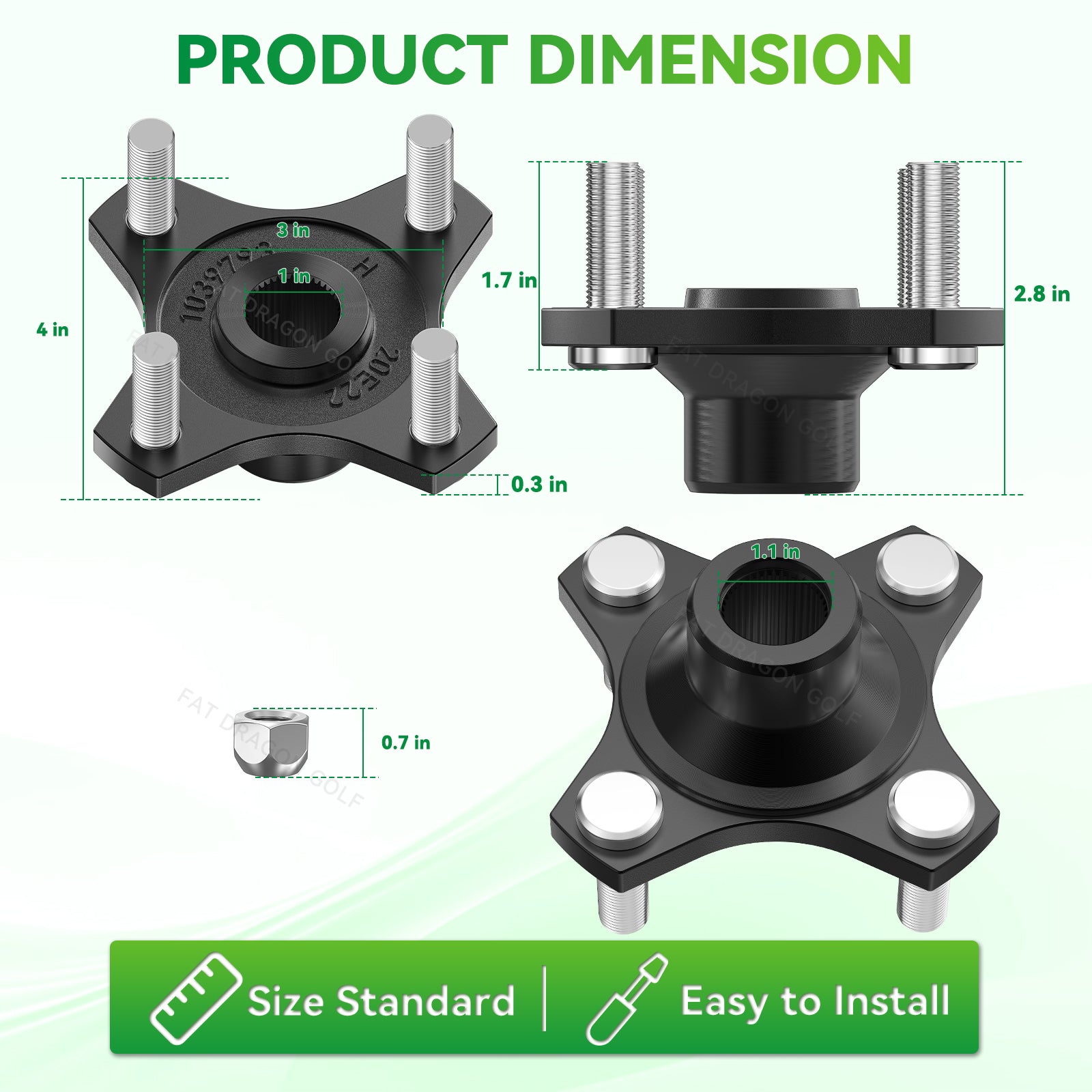 Golf cart rear wheel hub