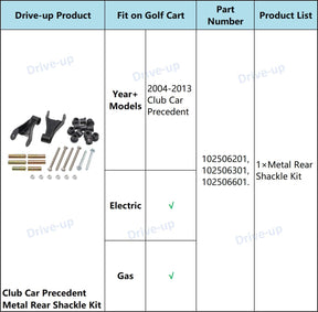 Golf Cart Rear Leaf Spring Shackle & Bushing Kit for Club Car Precedent 2004-2013 | DRIVE UP