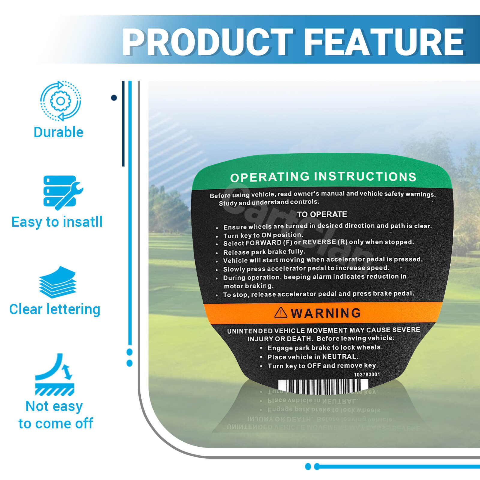 Golf Cart Steering Wheel Sticker/Dashboard Sticker Kit, for Club Car Precedent & DS Elec Models, OEM #102518001, 103783001, 102519301 |Drive-up