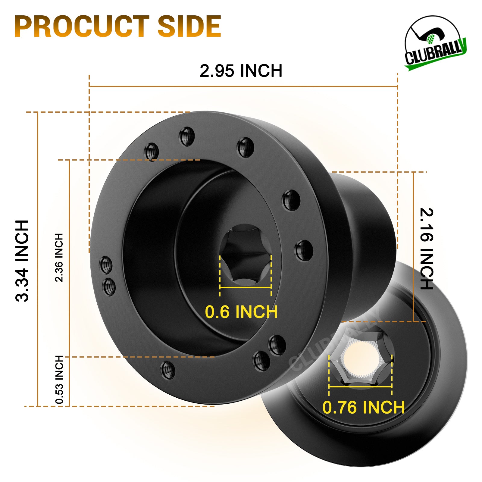 Black Golf Carts Steering Wheel Adapter for Club Car Precedent 5-6 Hole Steering Wheel | Drive-up