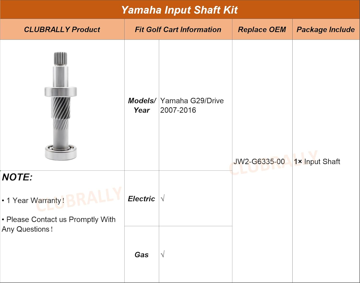Golf Cart Input Shaft Kit for Yamaha G29 2007-2016