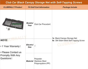 Black Golf Cart Canopy Storage Net for Club Car with Self-Tapping Screws | DRIVE UP