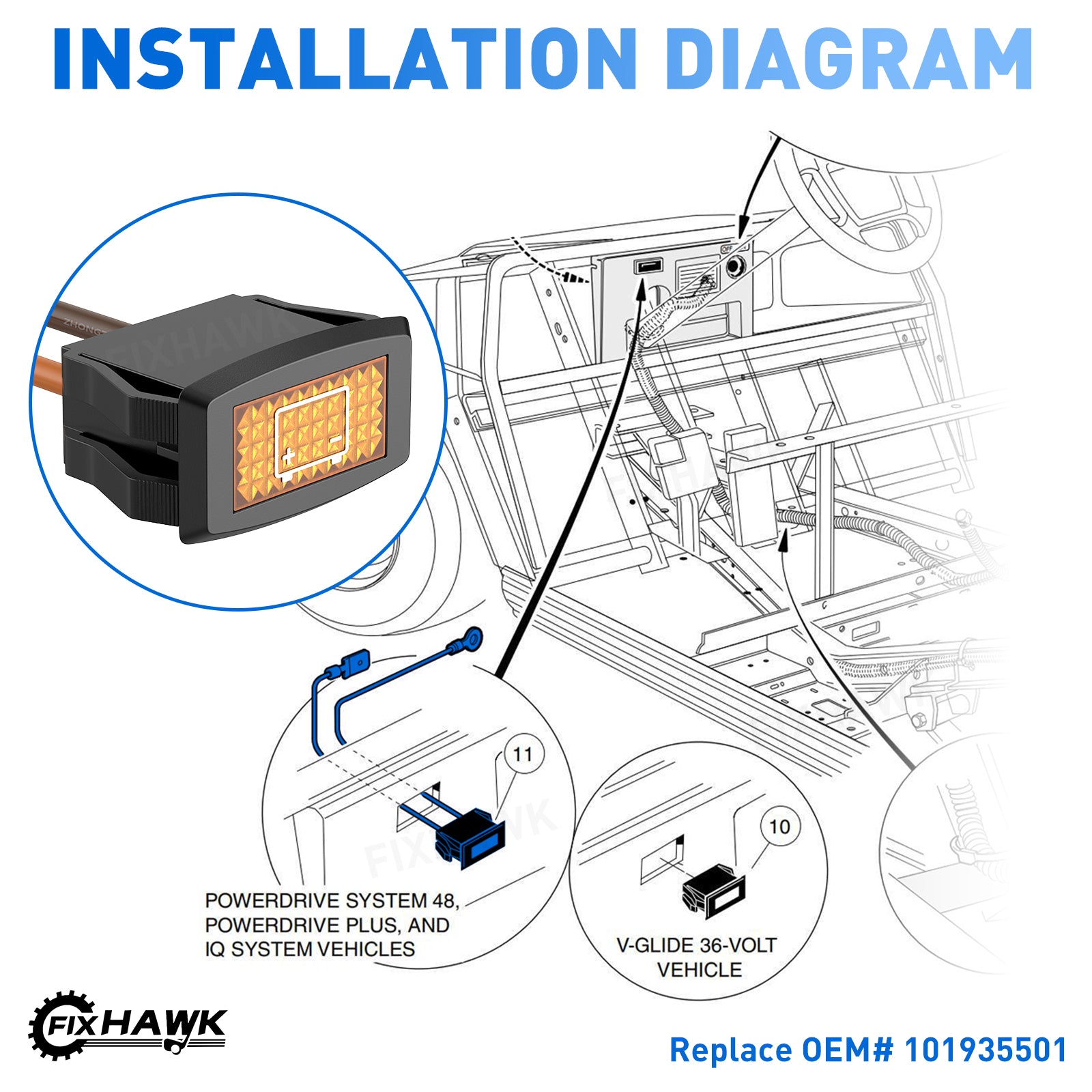 48 Volt Golf Cart Battery Light - Warning Light Replacement for Club Car Precedent | Drive - up - Drive - up