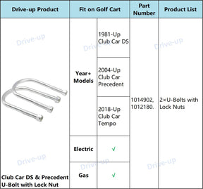 Golf Cart Leaf Spring U Bolt Fits Club Car DS Precedent Tempo
