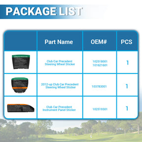 Golf Cart Steering Wheel Sticker/Dashboard Sticker Kit, for Club Car Precedent & DS Elec Models, OEM #102518001, 103783001, 102519301 |Drive-up