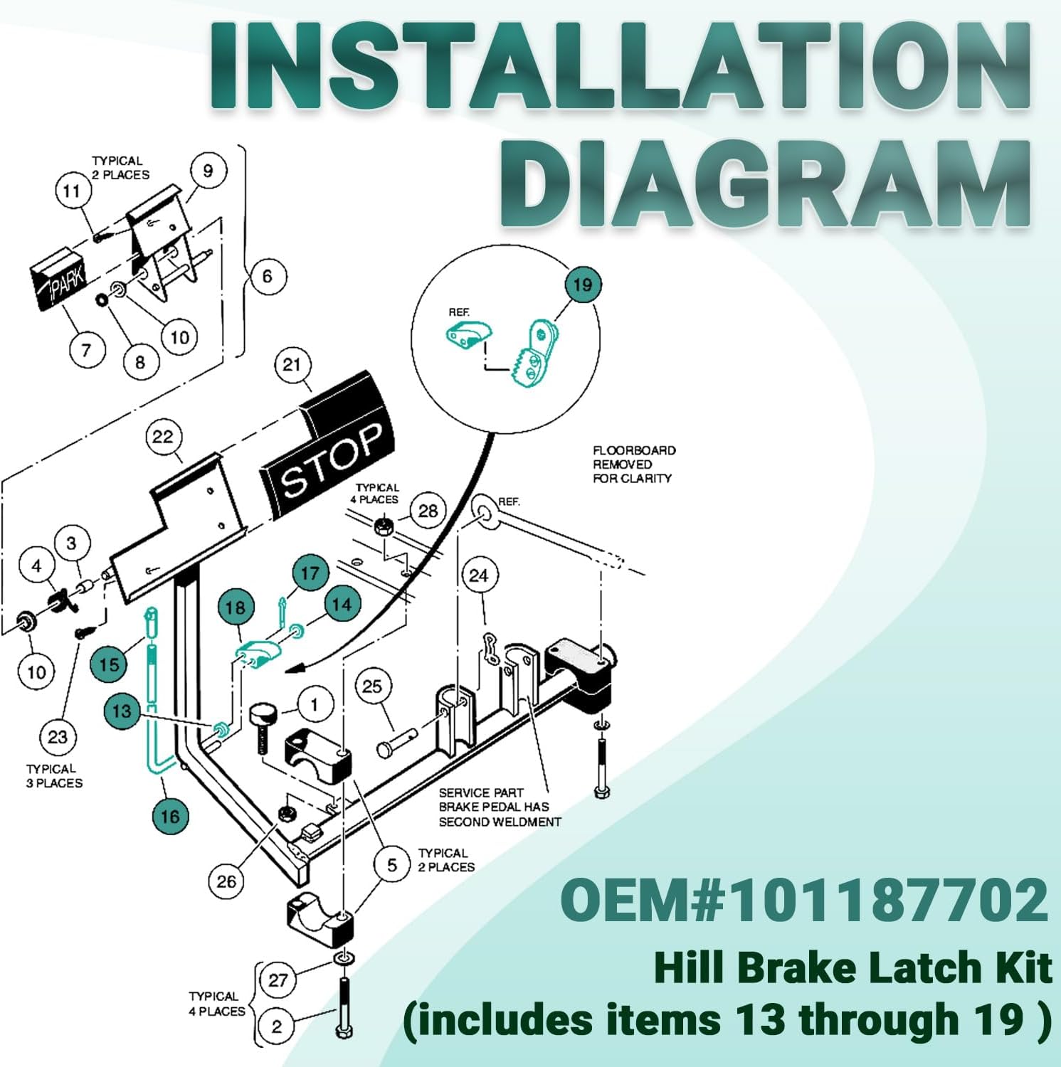 Parking Brake Latch Replacement Kit for Club Car DS & Carryall