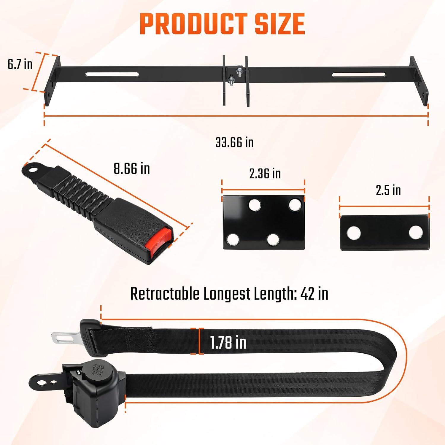 42-Inch Golf Cart Retractable Seat Belt Kit with Brackets for 2+2 Golf Carts