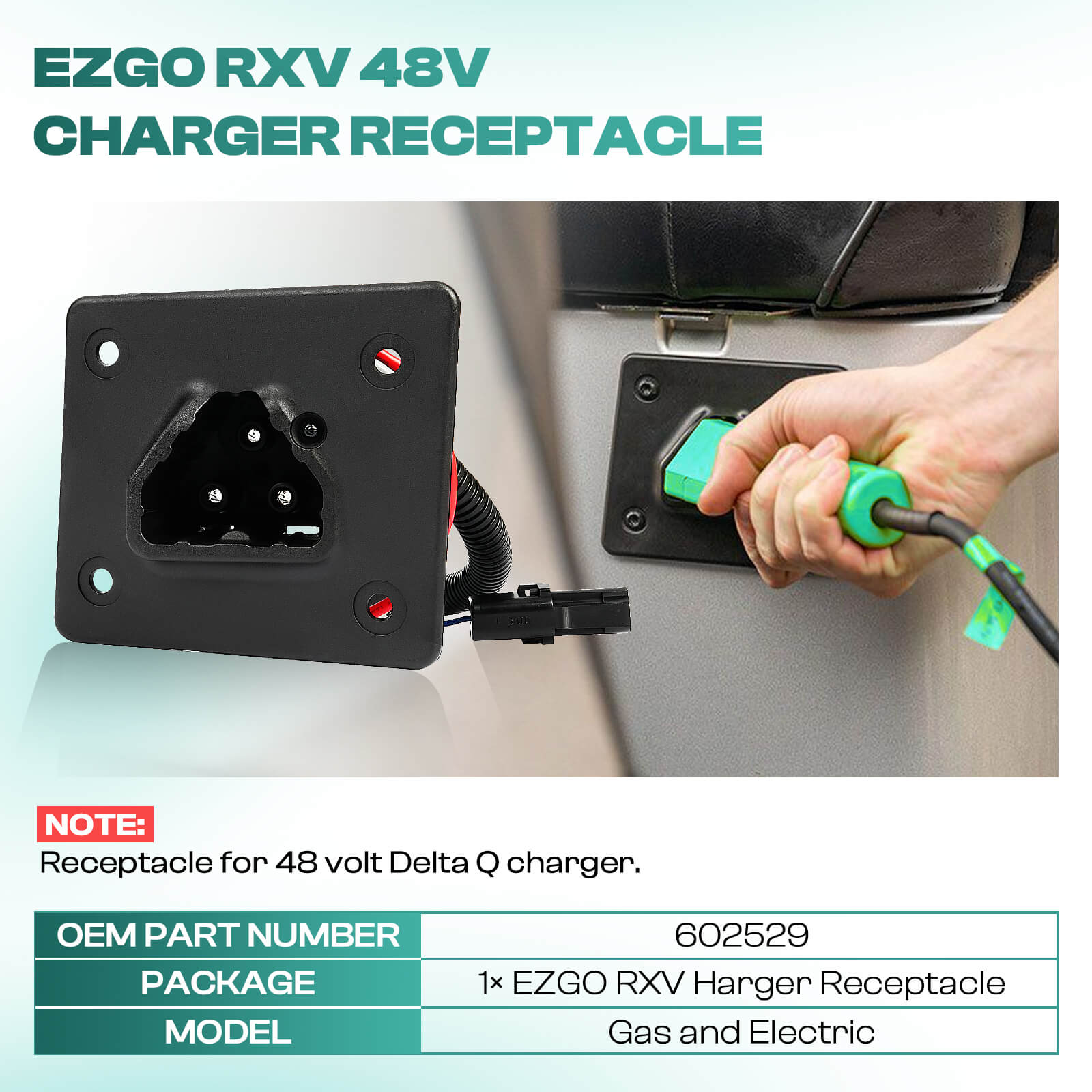EZGO RXV Charging Port with Wires 48 volt