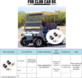 37W Halogen Headlight Bulb Light Bulb Kit for Club Car DS 1999-Up