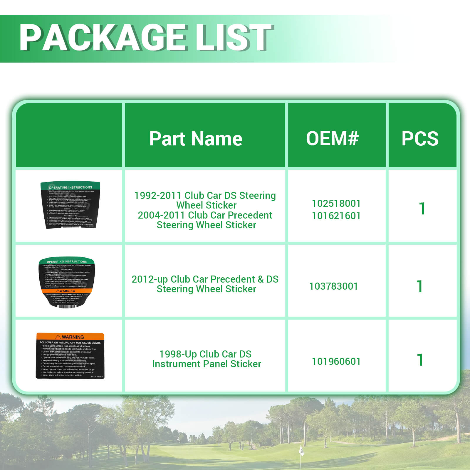 Club Car Steering Wheel & Dashboard Decal Kit