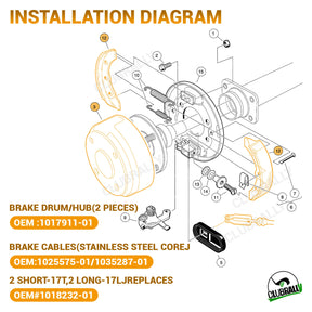 Golf Cart Brake Repair Kit for Club Car Precedent & Tempo - Brake Drums Shoes Cables