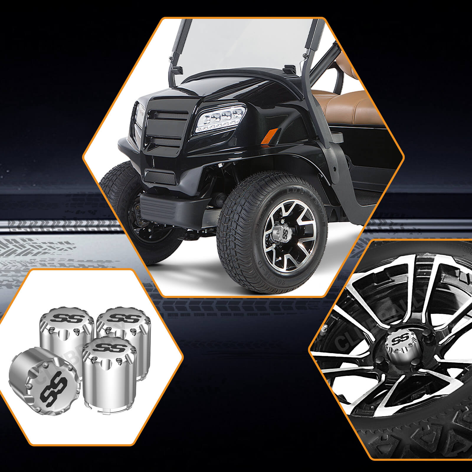 4-Pack Chrome Universal Golf Cart Wheel Hub Caps