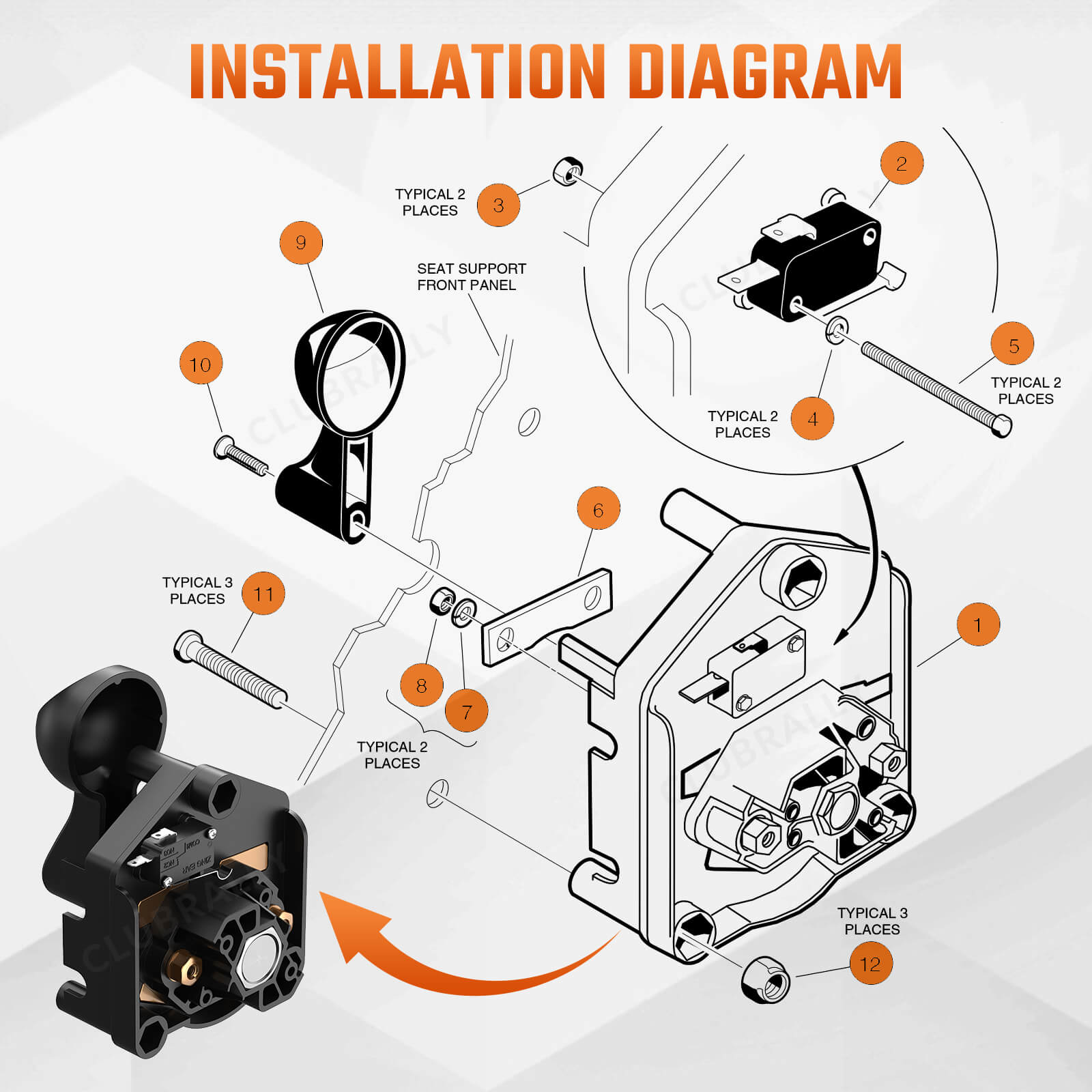 36 Volt Forward/Reverse Switch & Handle Kit for Club Car DS