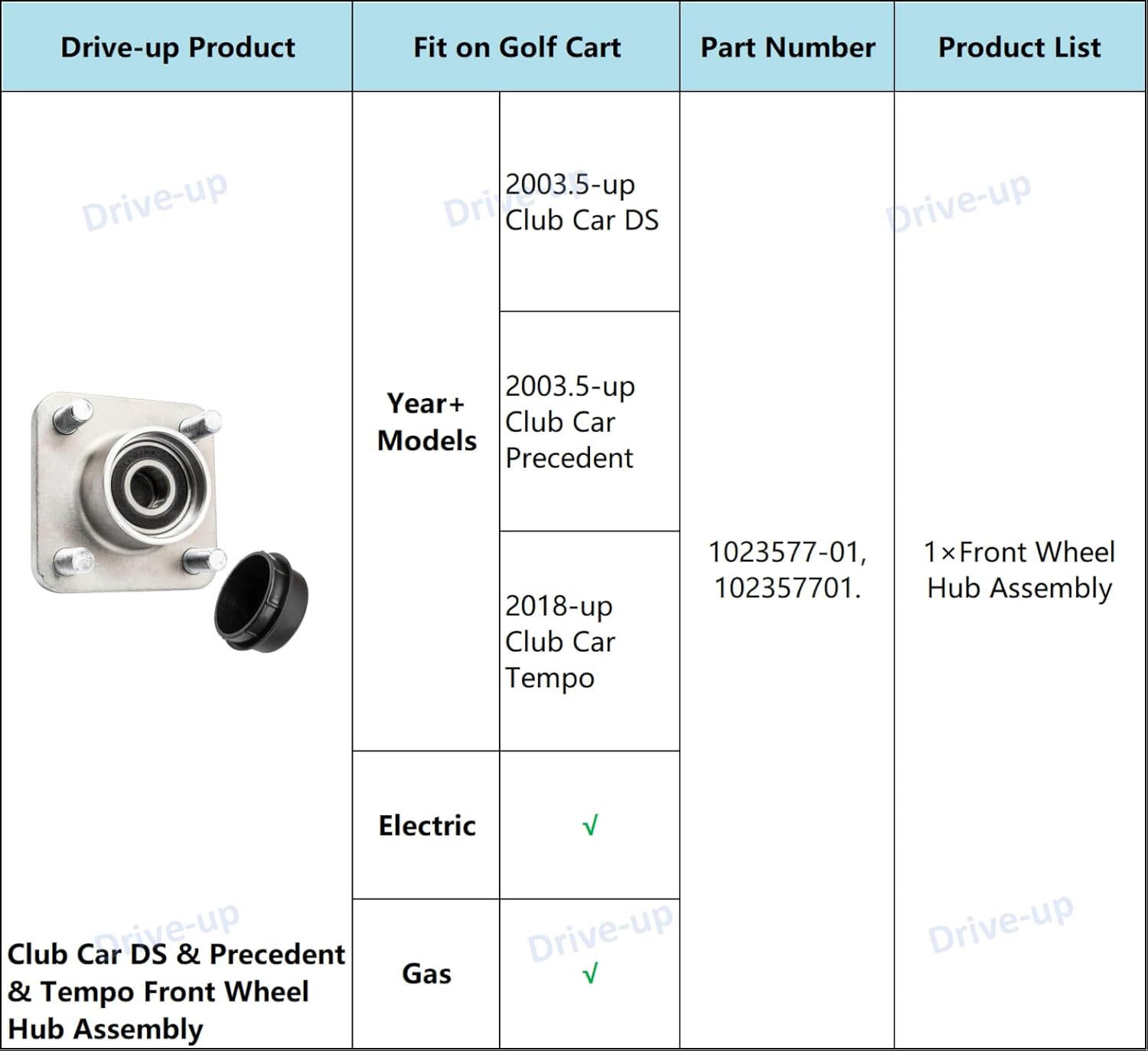 club car front wheel hubs