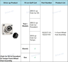 club car front wheel hubs