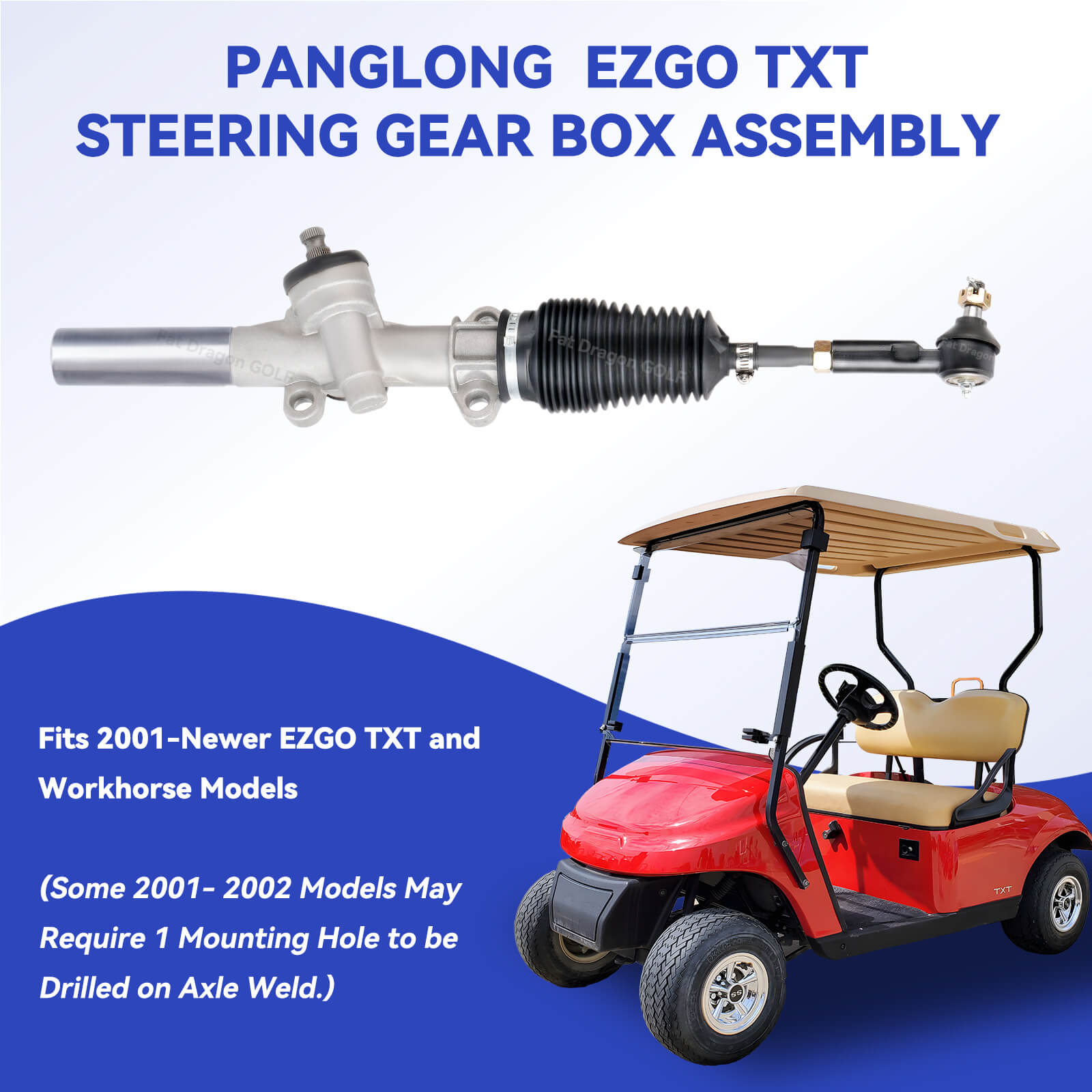 EZGO Steering Rack, EZGO TXT Steering Box with Ball Joint and Latch, Suitable for 2001-Newer EZGO TXT and Workhorse | Drive-up