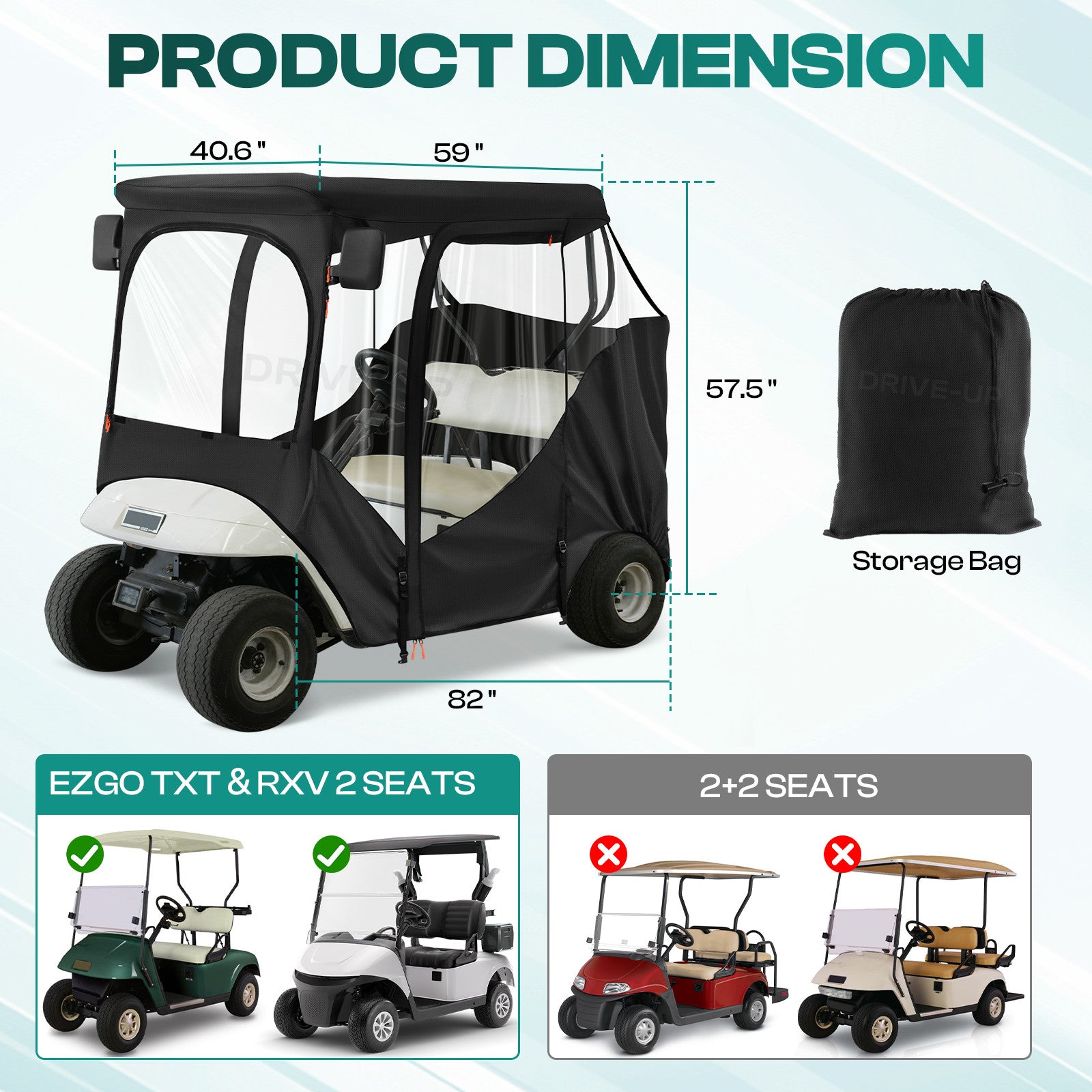 2-Passenger Golf Buggy Enclosures for EZGO RXV & TXT | Drive-up