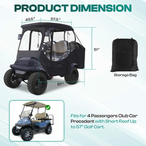 Club Car Precedent Enclosure Fits for 4 Passengers, 600D Golf Cart Driving Cover with Zippered Doors&4-Sided Clear Window |Drive-up