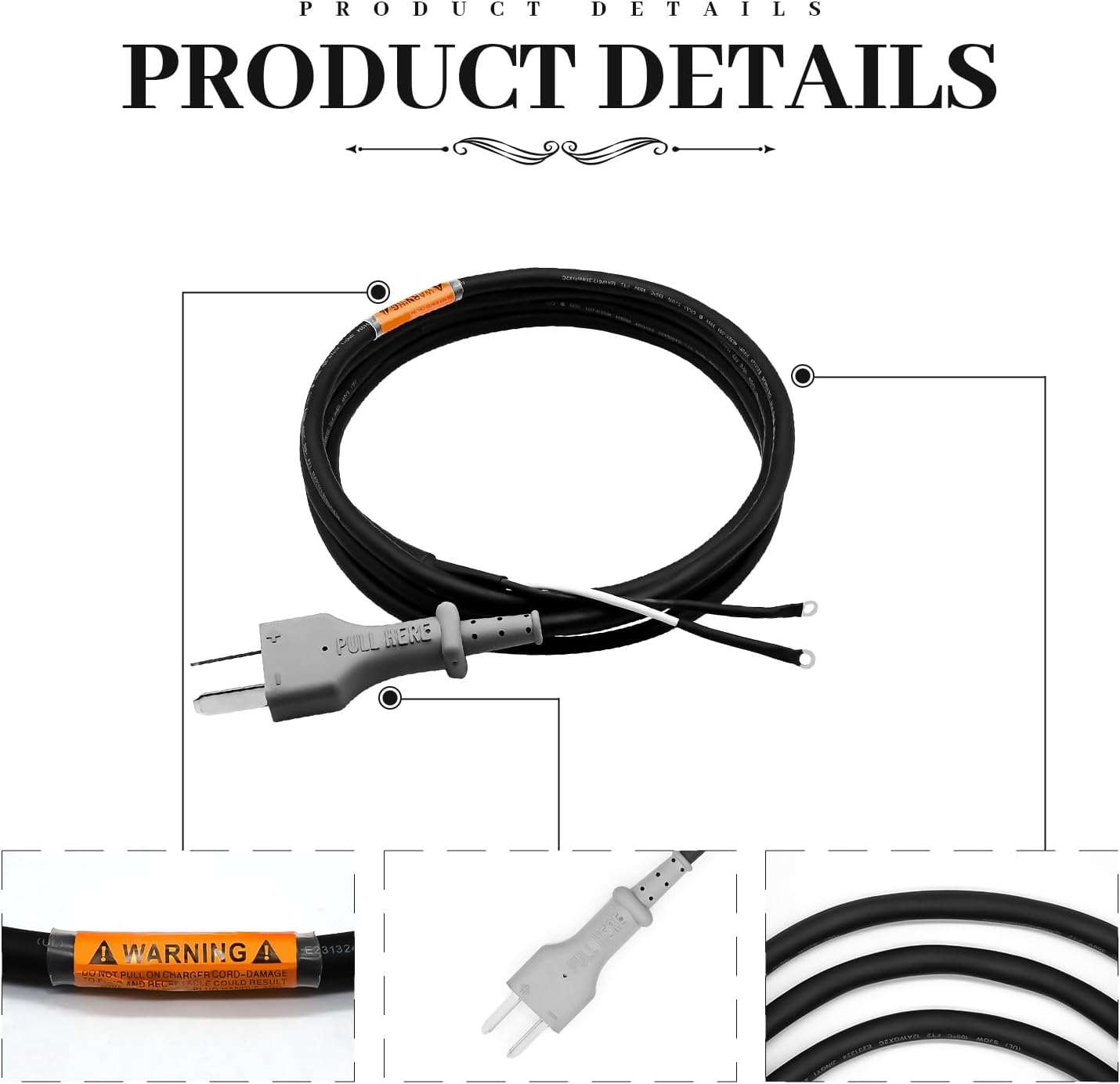 Golf Cart 36V Battery Charger Cord with Plug Set, 2 Blade DC Charger Cord for Club Car DS, EZGO and Columbia Electric, OEM#1016433-01 |Drive-up