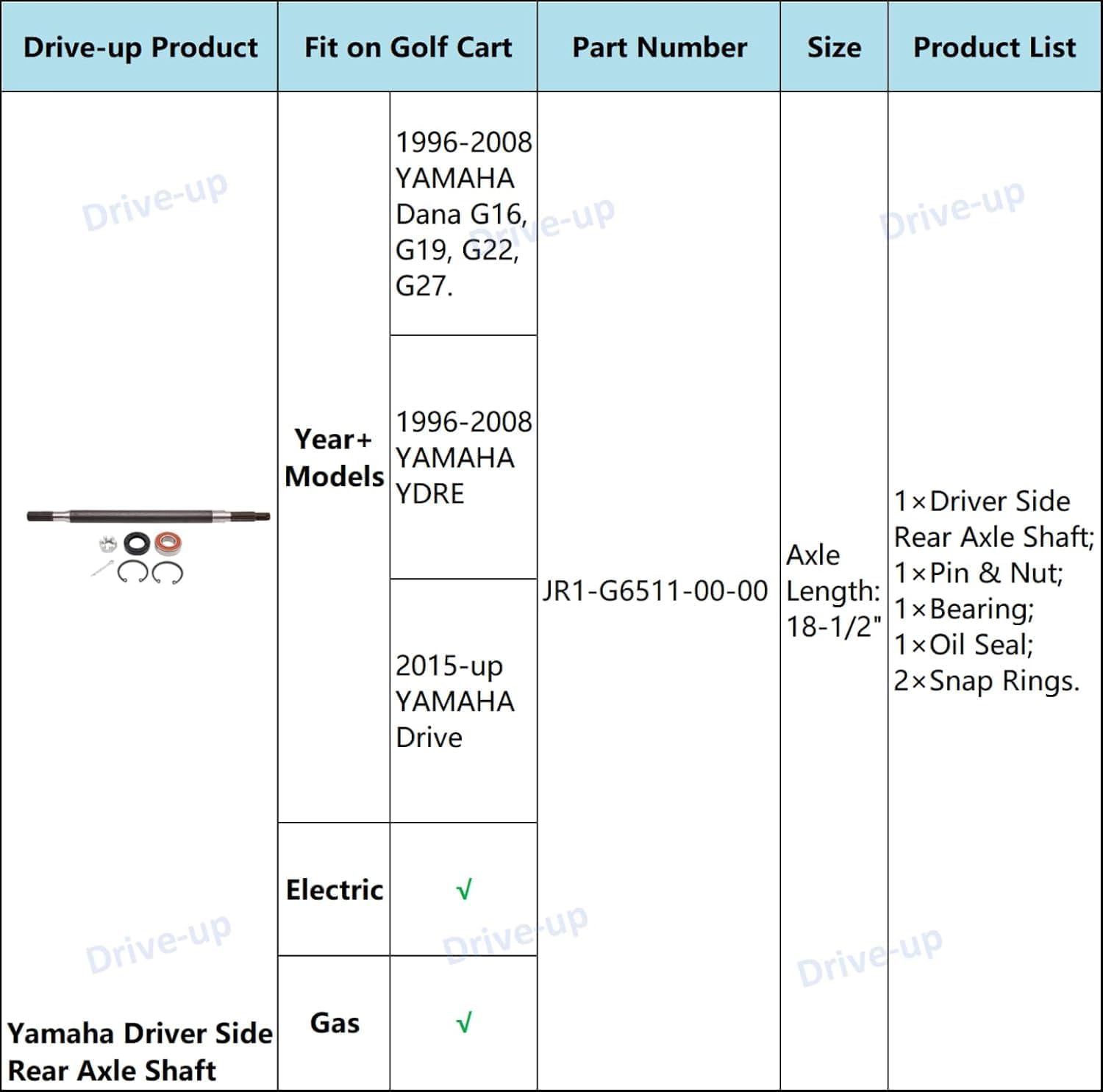 Yamaha golf cart rear axle assembly