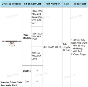 Yamaha golf cart rear axle assembly