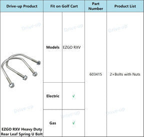 golf cart ezgo rear leaf spring u bolt