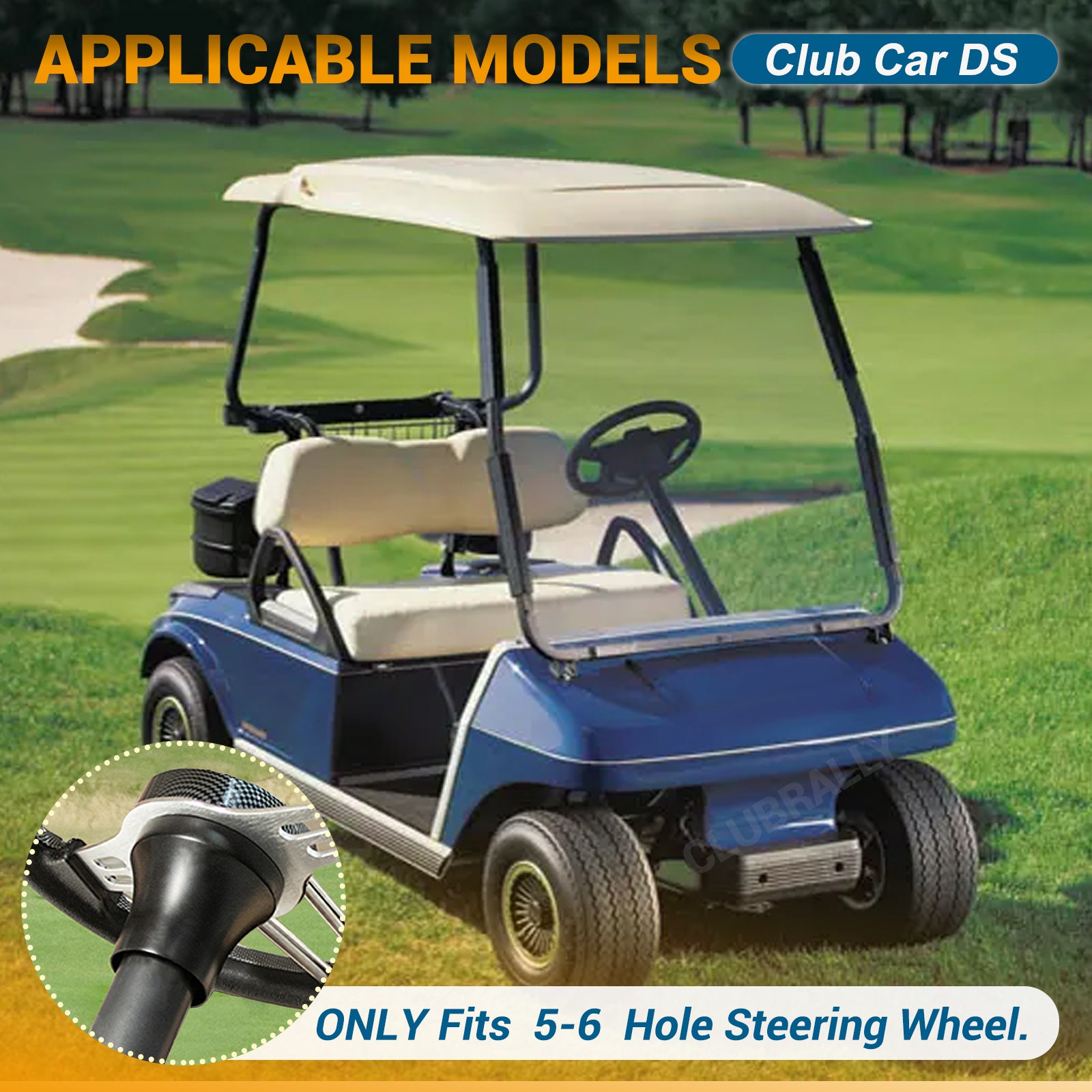 Black Golf Carts Steering Wheel Adapter for Club Car DS Steering Wheel with 5-6 hole | Drive-up