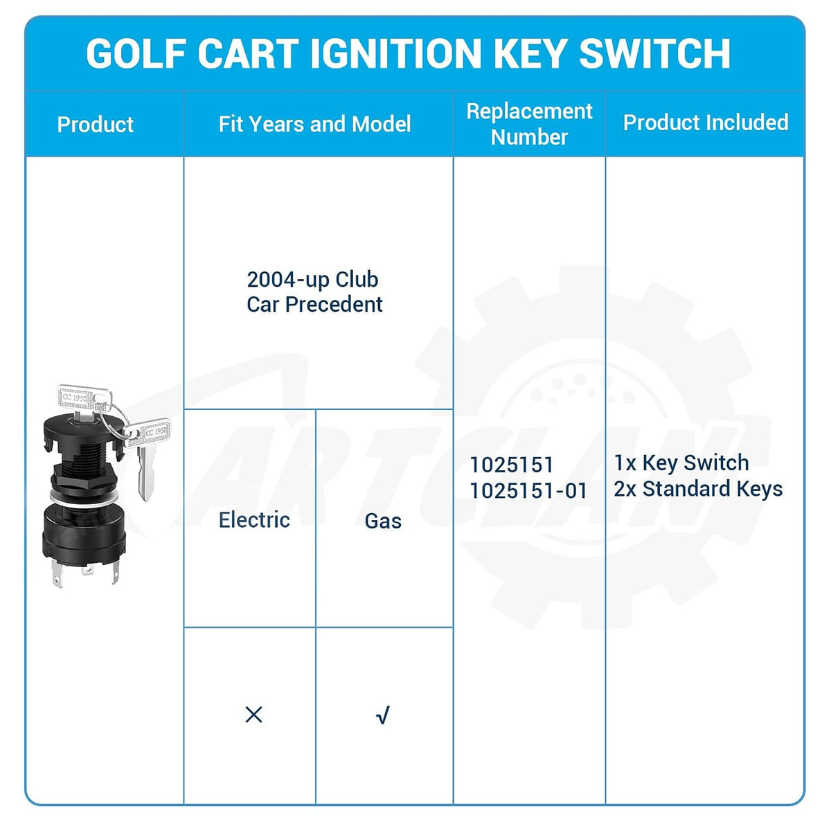 4-Pin Golf Cart Ignition Switch with Keys for Club Car Precedent Gas 2004-Up