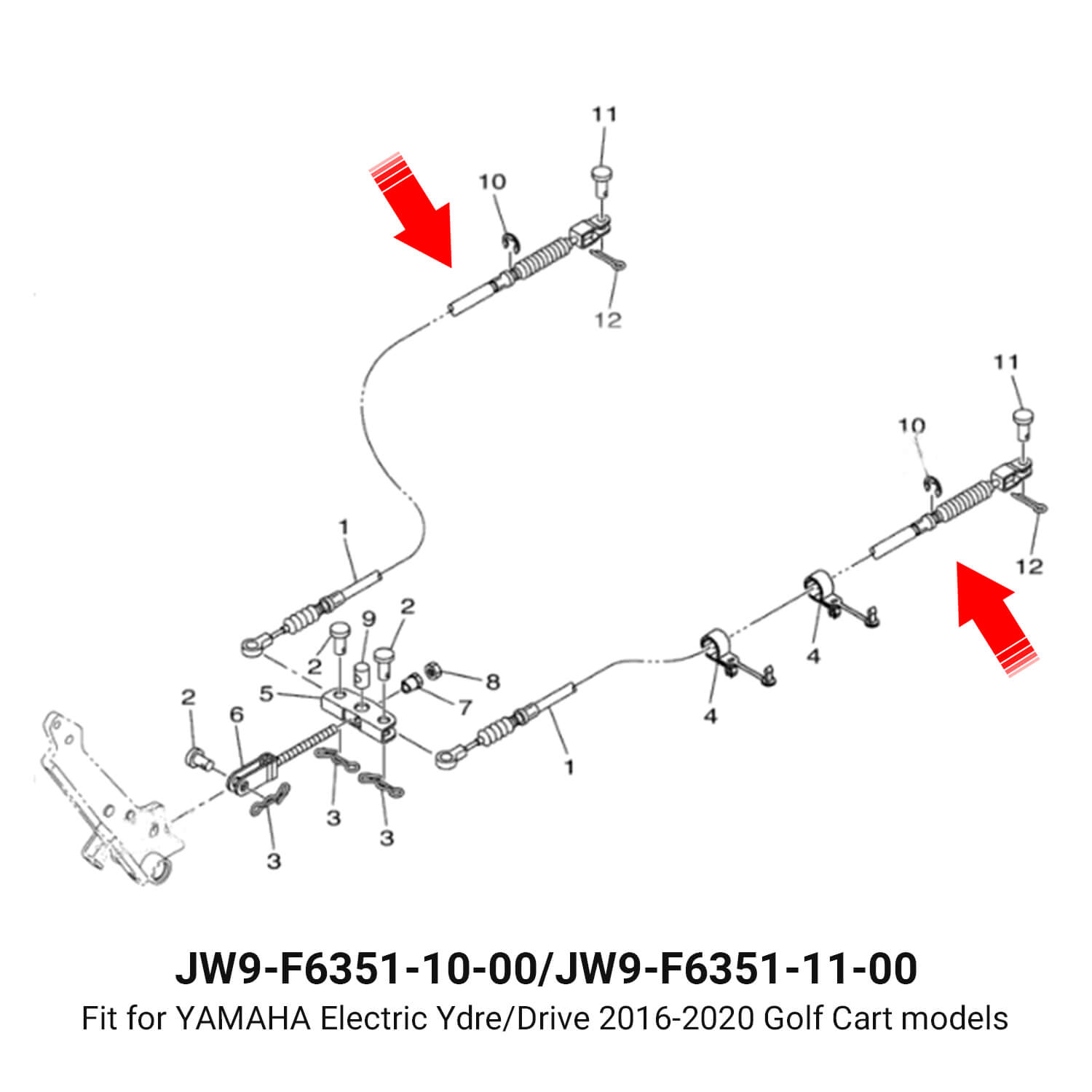 Yamaha Golf Cart Brake Cable 3-Piece Set for Electric Models | Drive-up