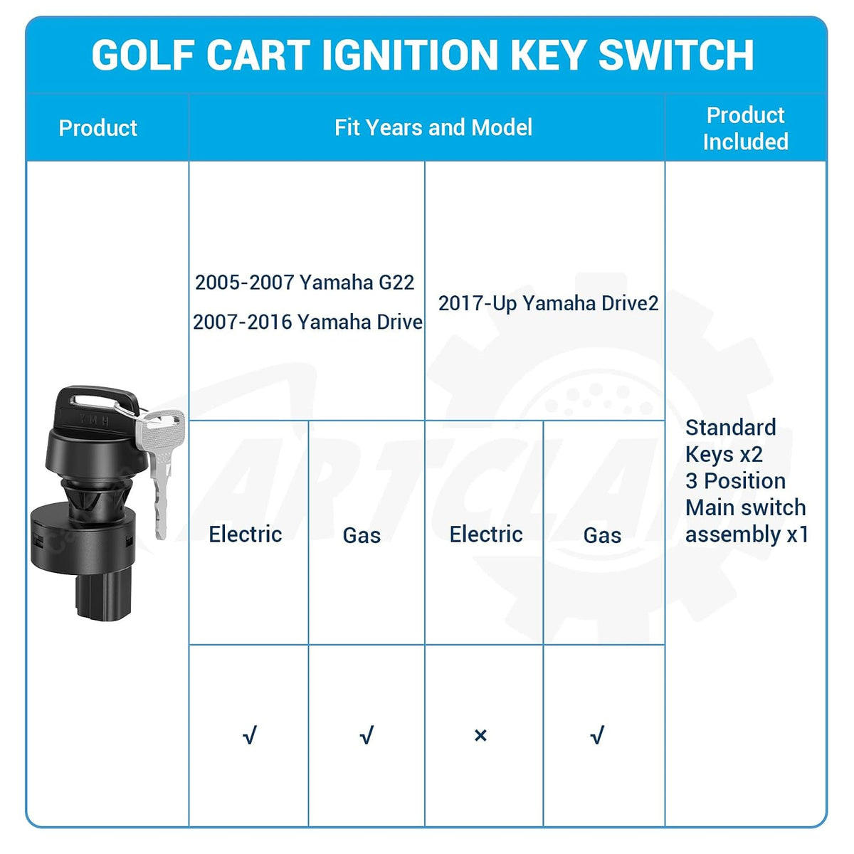 Golf Cart Ignition Switch with Keys for Yamaha G22 Drive and Drive 2 Gas Models