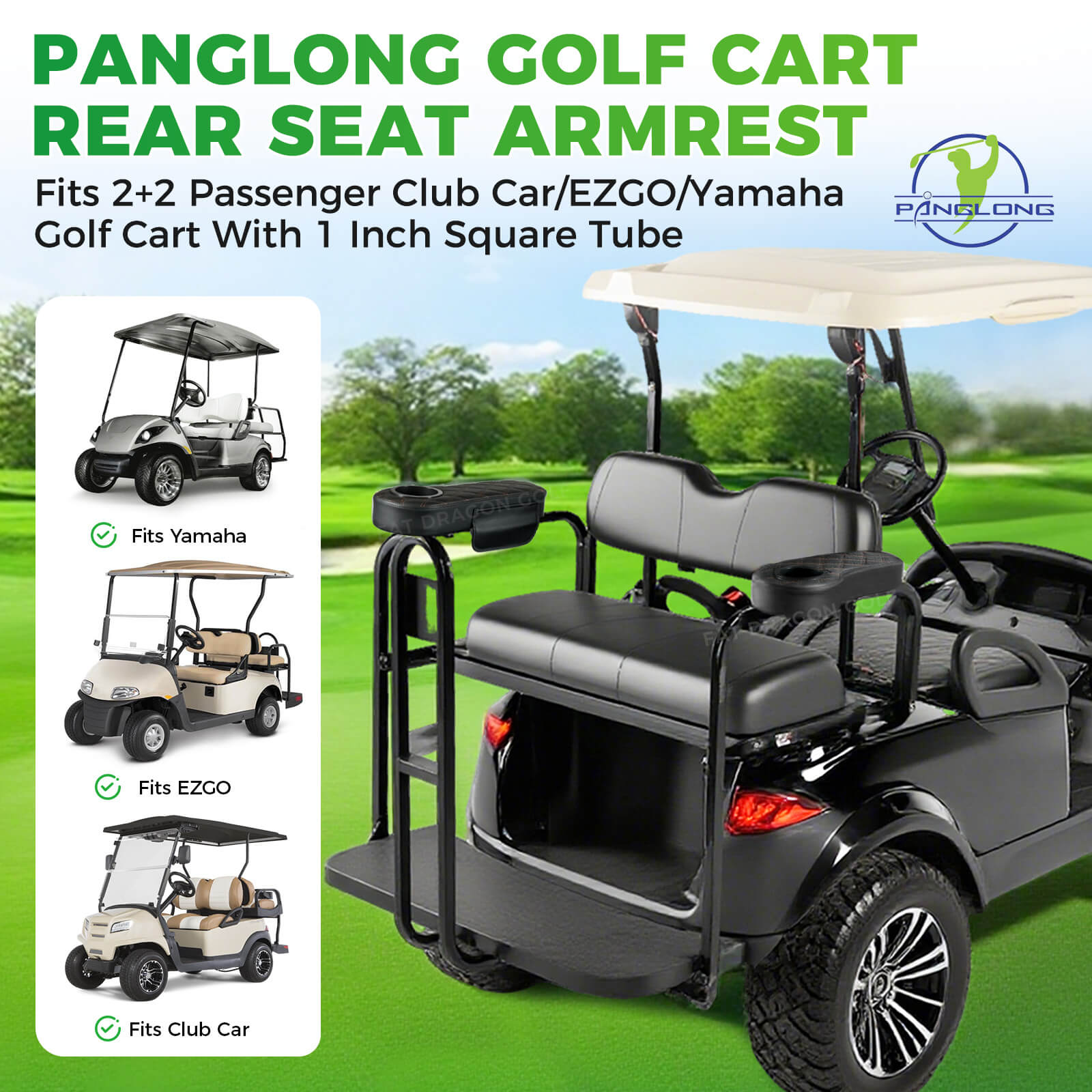 Golf Cart Armrests with Cup Holder and Phone Storage Pouch Fit Club Car EZGO Yamaha | Drive-up