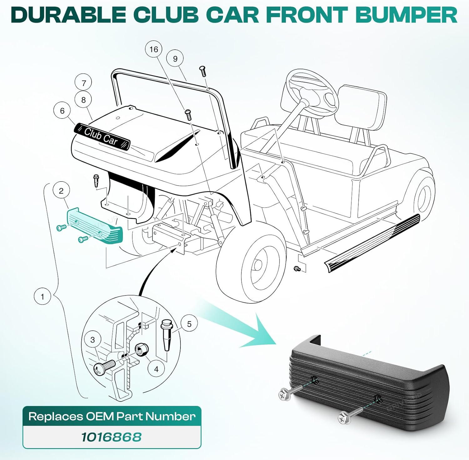 Golf Cart Front Bumper for Club Car DS 1993-up