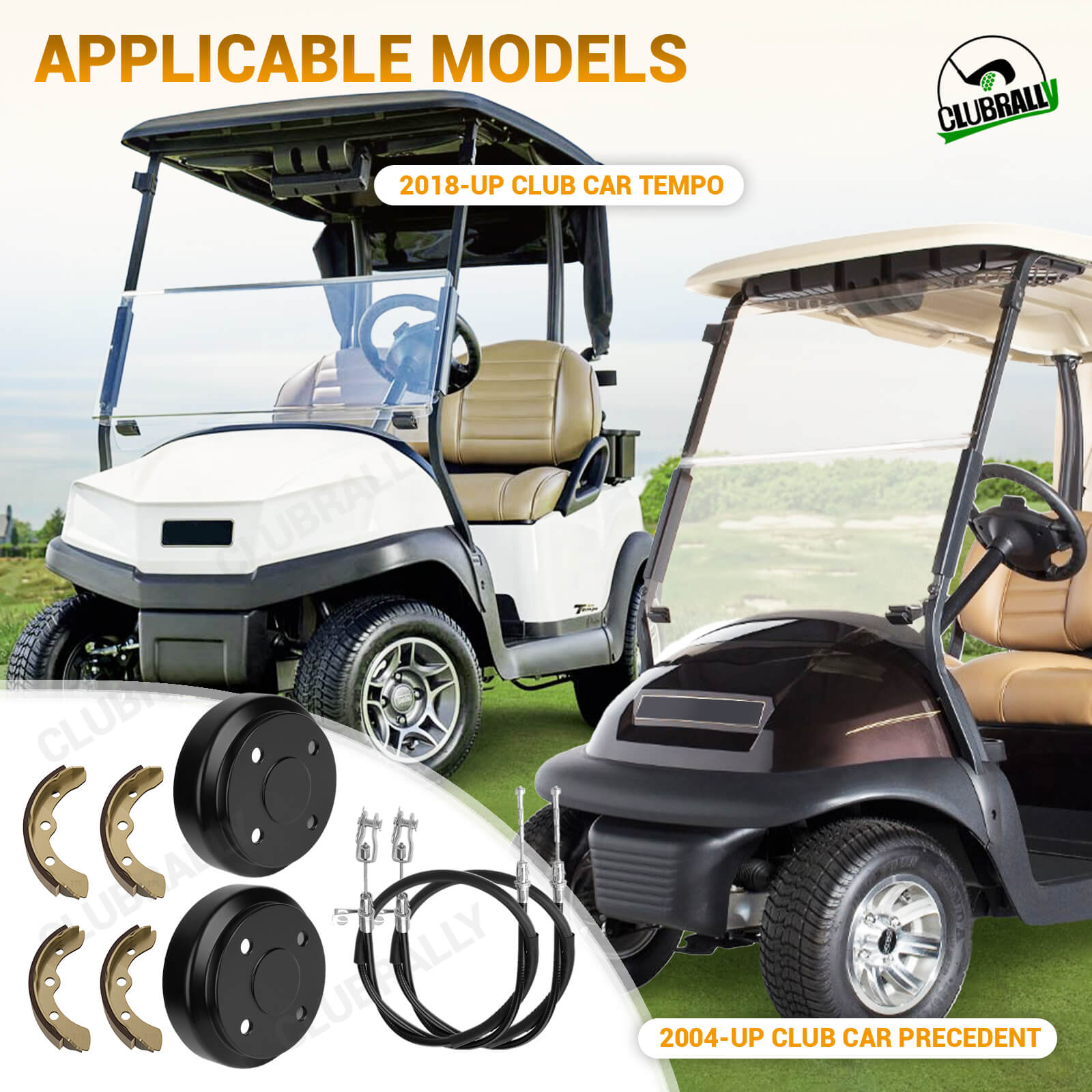 Golf Cart Brake Repair Kit for Club Car Precedent & Tempo - Brake Drums Shoes Cables
