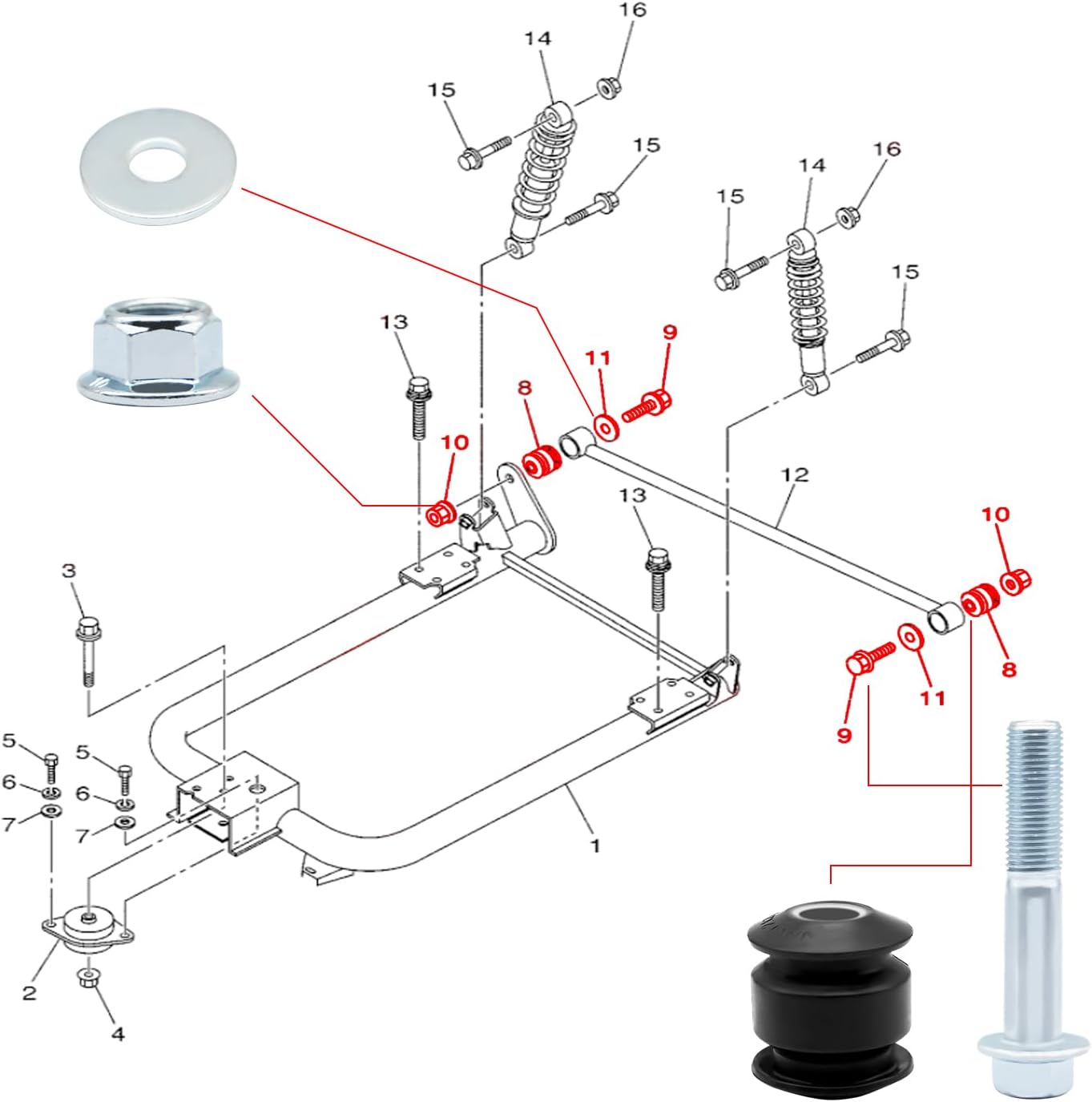 Yamaha Golf Cart Rear Arm Bushing Mounting Kit