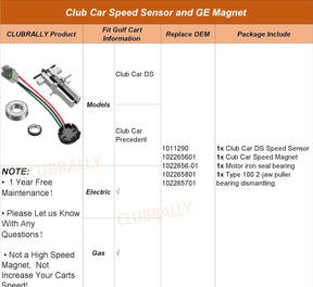 Golf Cart Speed Sensor & Magnet Kit with Bearing Puller for Club Car GE Motor