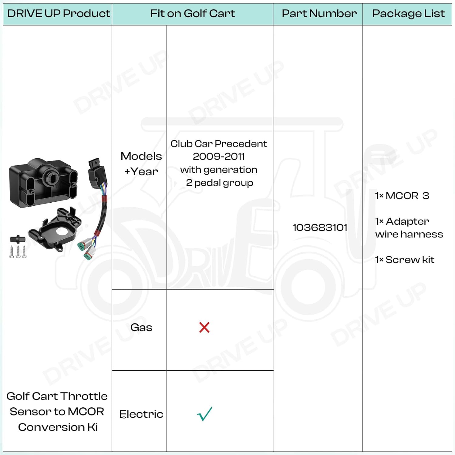 Golf Cart Throttle Sensor to MCOR Conversion Kit for Club Car Precedent Electric 2009-2011 with Generation 2 Pedal 103683101 | DRIVE UP