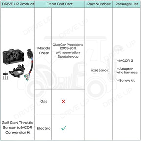 Golf Cart Throttle Sensor to MCOR Conversion Kit for Club Car Precedent Electric 2009-2011 with Generation 2 Pedal 103683101 | DRIVE UP