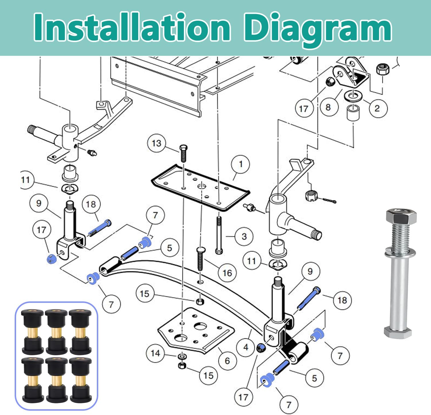 Rear Leaf Spring Bushing & Bolt Kit