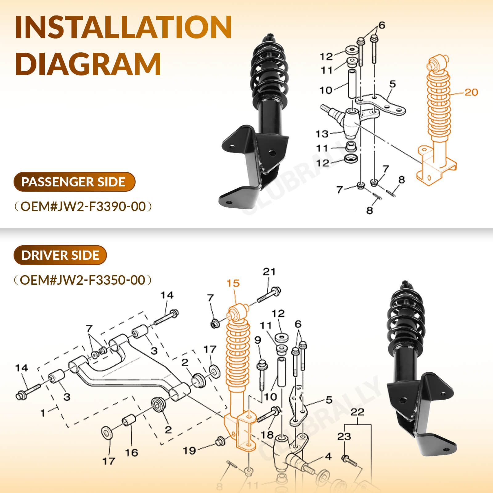 Yamaha G29 Front Shocks Complete Set for Driver & Passenger Sides | Drive-up