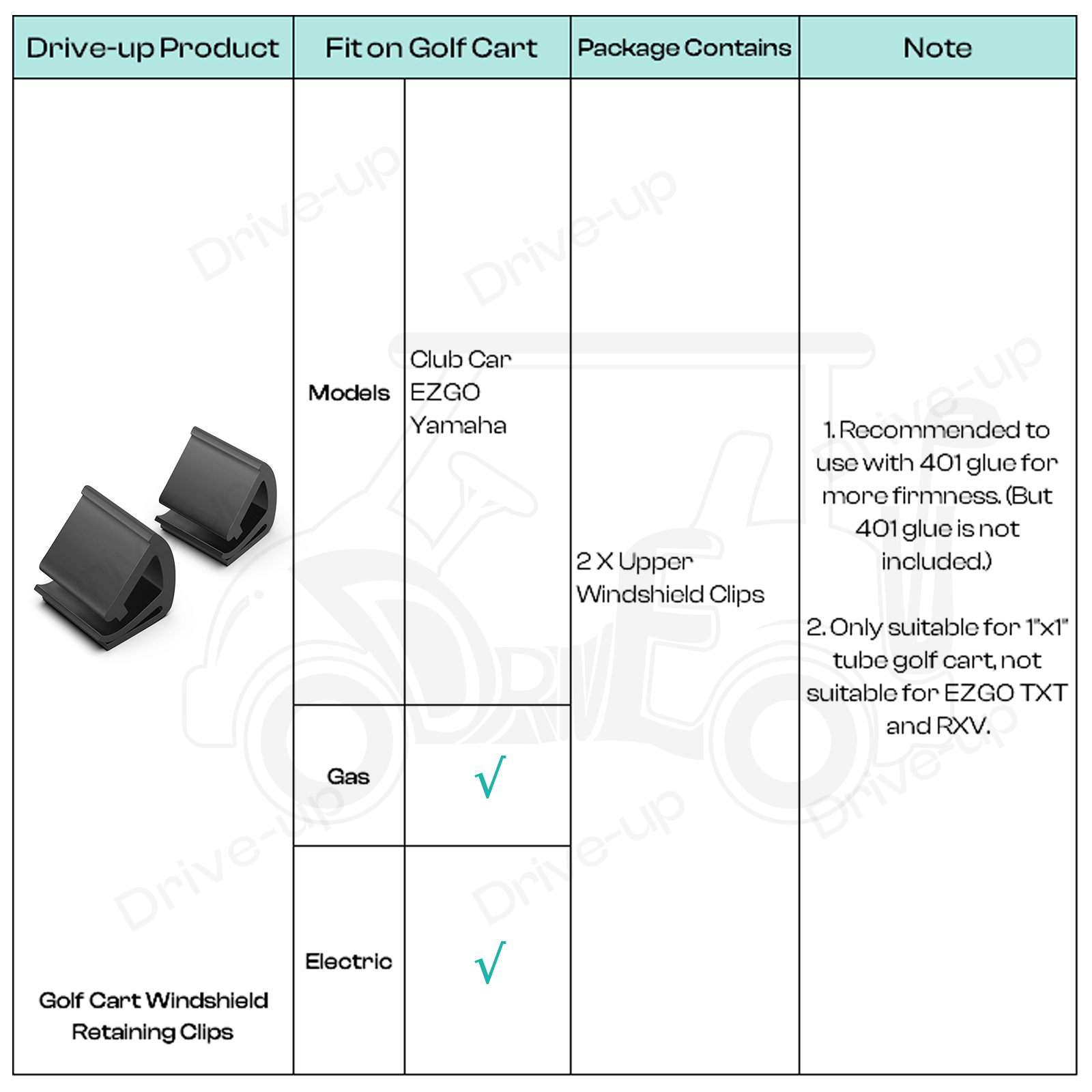 golf cart windshield top clips