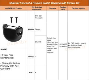Heavy Duty Forward Reverse Switch and Housing Kit for Electric Club Car Precedent, Tempo & Onward  | Replaces OEM 102508401, 101856002