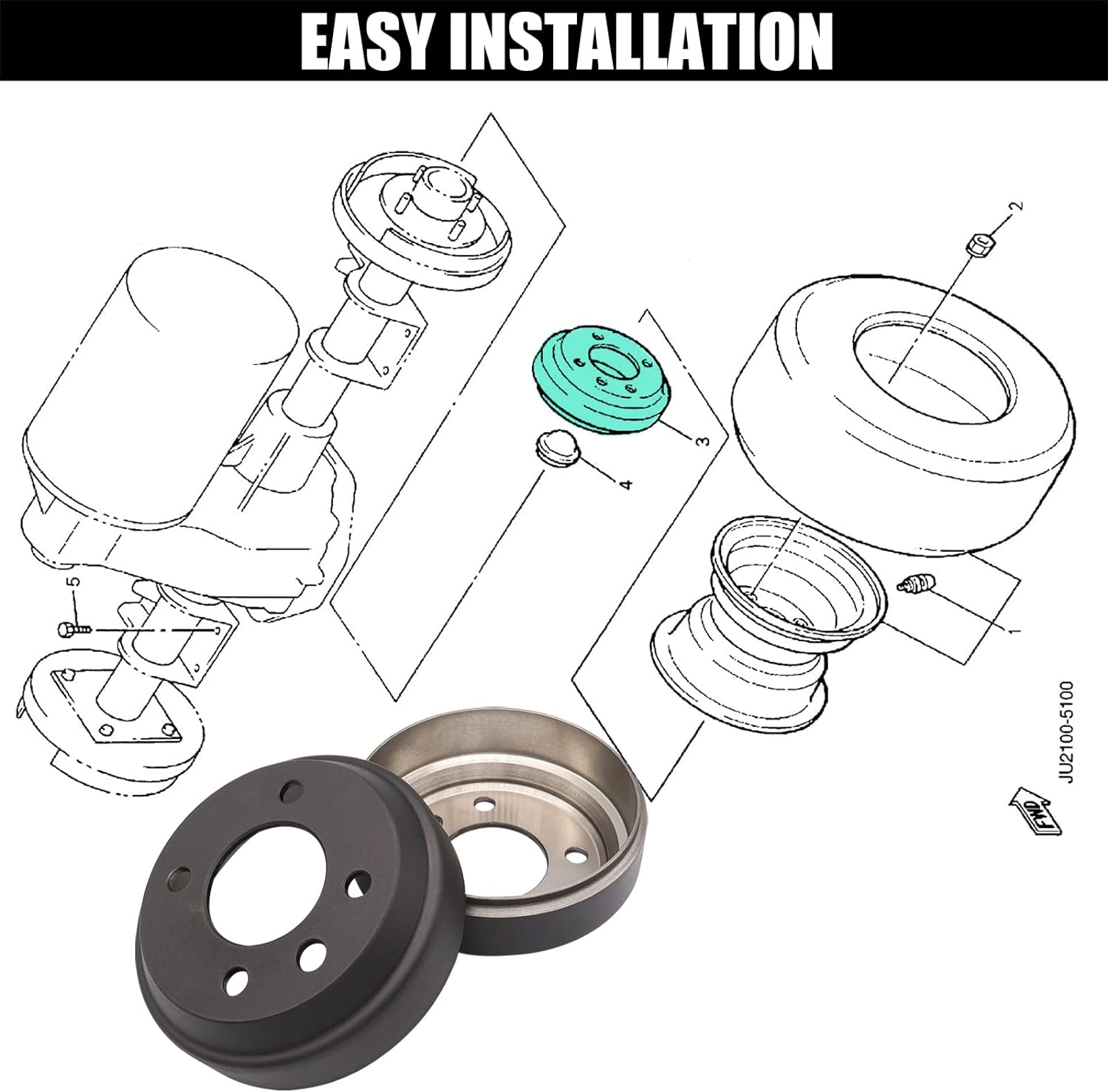 Golf Cart Brake Drum/Hub Kit, Applicable to Yamaha G1-G22 G29 1978-up Gas or Electric Golf Cart OEM#JW8-G6521-00-00 |DRIVE UP