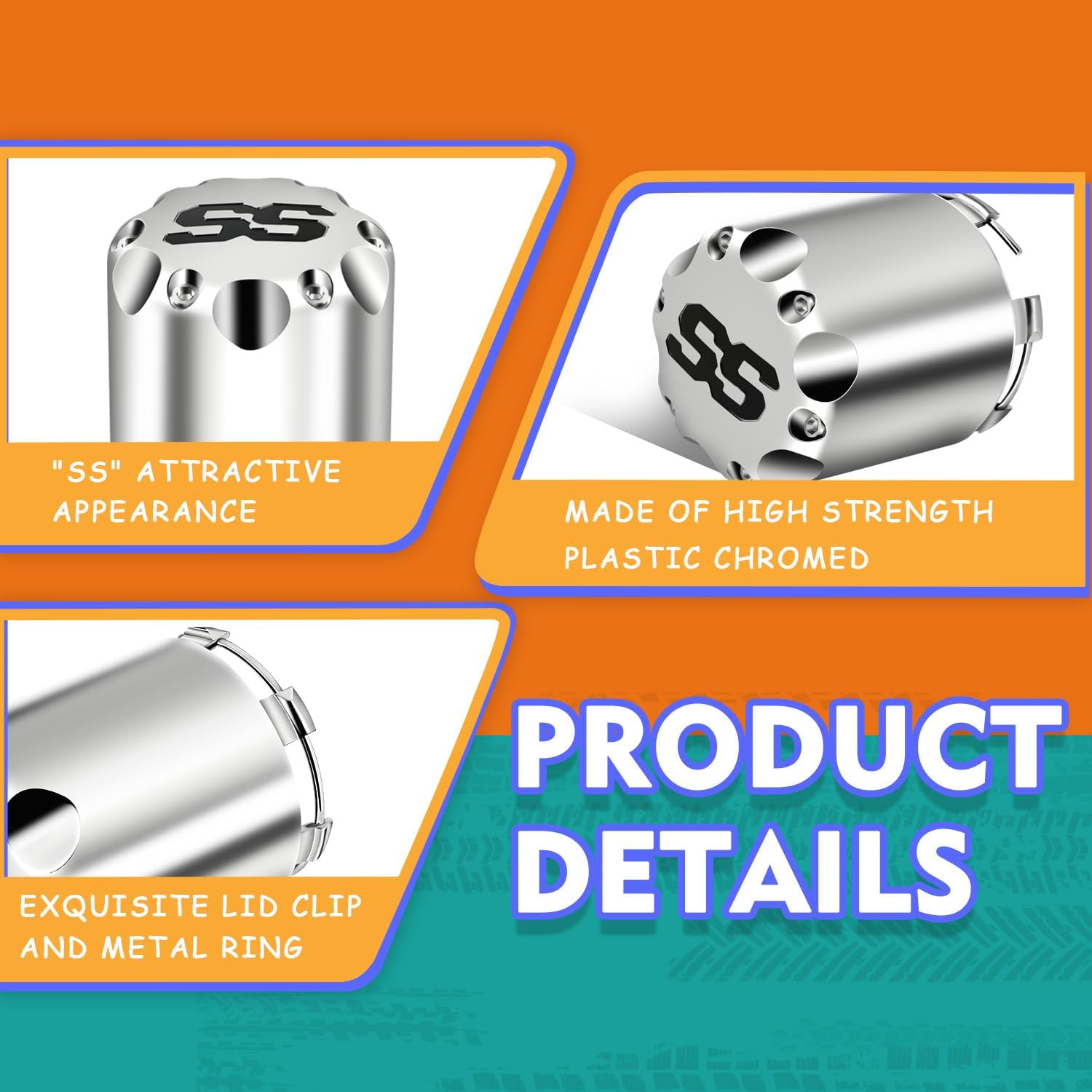 DRIVE-UP Universal Golf Cart ITP SS Wheel Center Cap Cover, 8,10,12 Inch Push in Style Chrome Center Hub Caps for Club Car EZGO Yamaha Golf Cart Wheel-Silver 4 Packs (Height 3.21" / Outer Diameter 2.75")