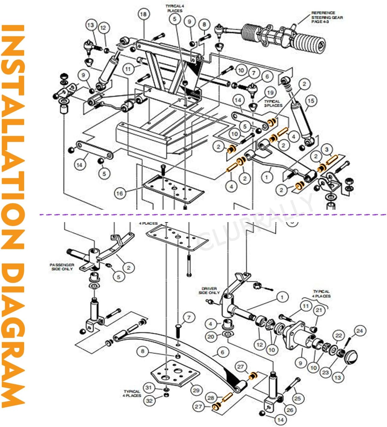 Golf Cart New Bushing and Sleeve Kit, Front or Rear Leaf Spring Front Upper A Arm Suspension for Club Car DS Gas & Electric 1992-Up, OEM #1016346