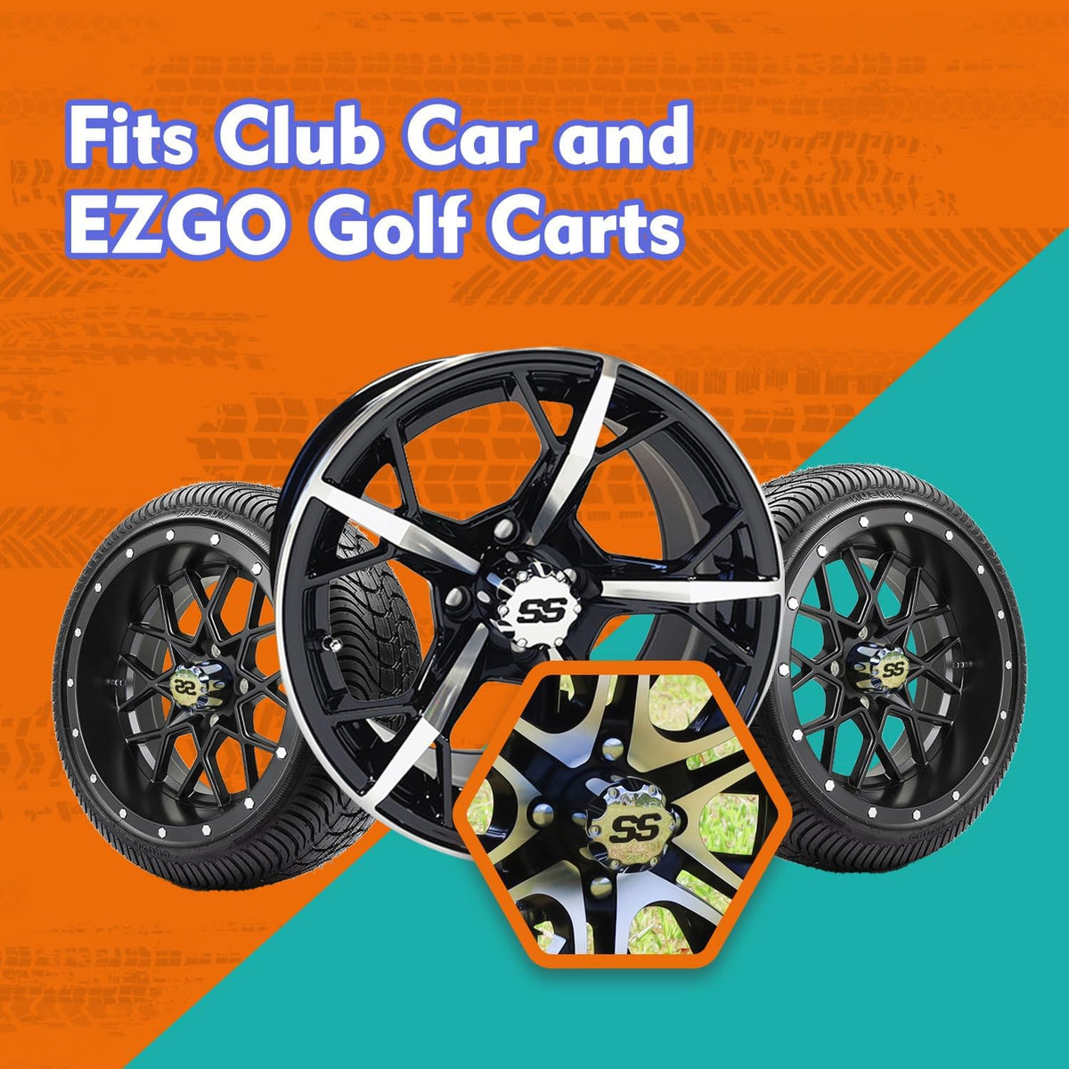 Chrome Golf Cart Center Caps & Wheel Lug Nuts Kit, 4 PCS ITP SS Wheel Hub Cap and 16 PCS Lug Nut for EZGO Club Car