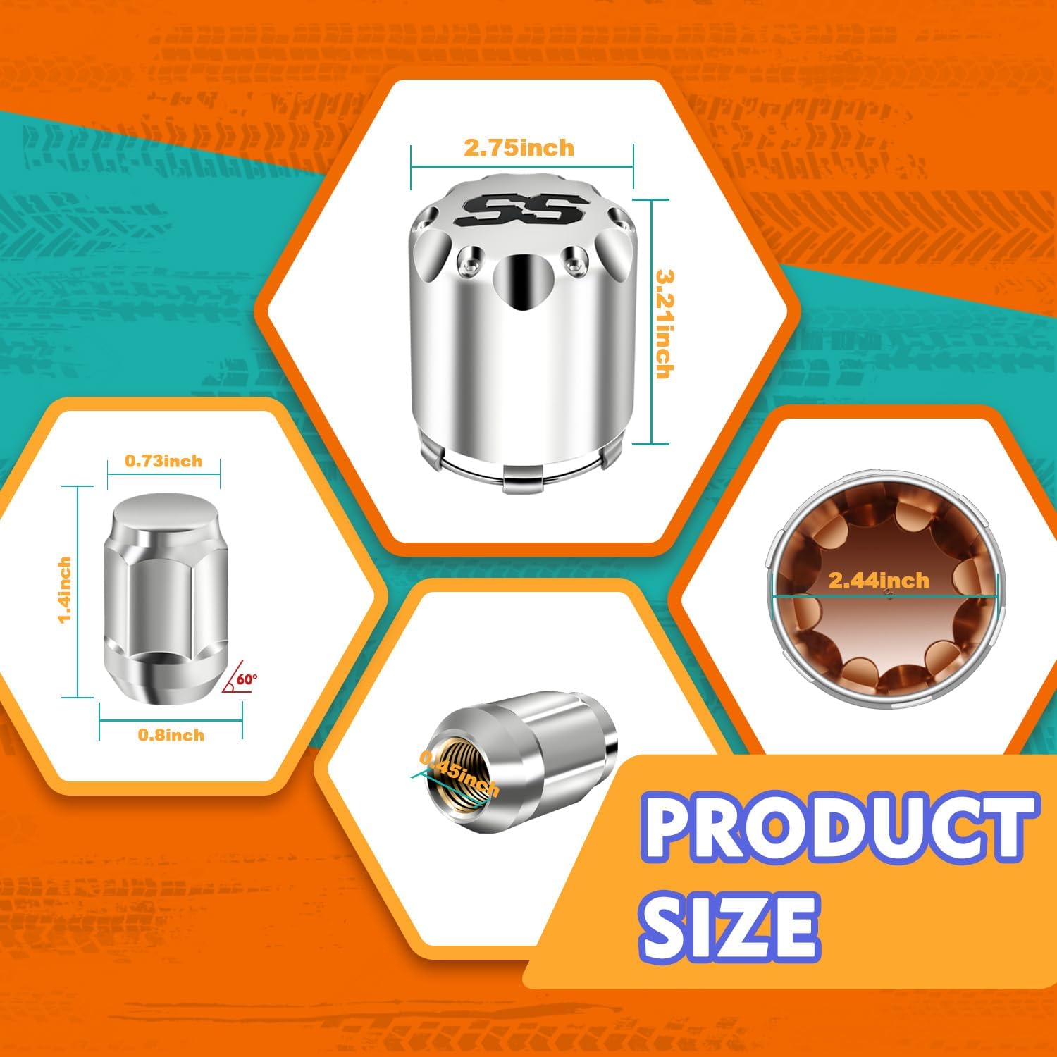 Chrome Golf Cart Center Caps & Wheel Lug Nuts Kit, 4 PCS ITP SS Wheel Hub Cap and 16 PCS Lug Nut for EZGO, Club Car¡­